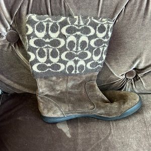 Coach Tatum Brown Suede Leather Signature C Sweater Cuff Boots Women's Size 8M